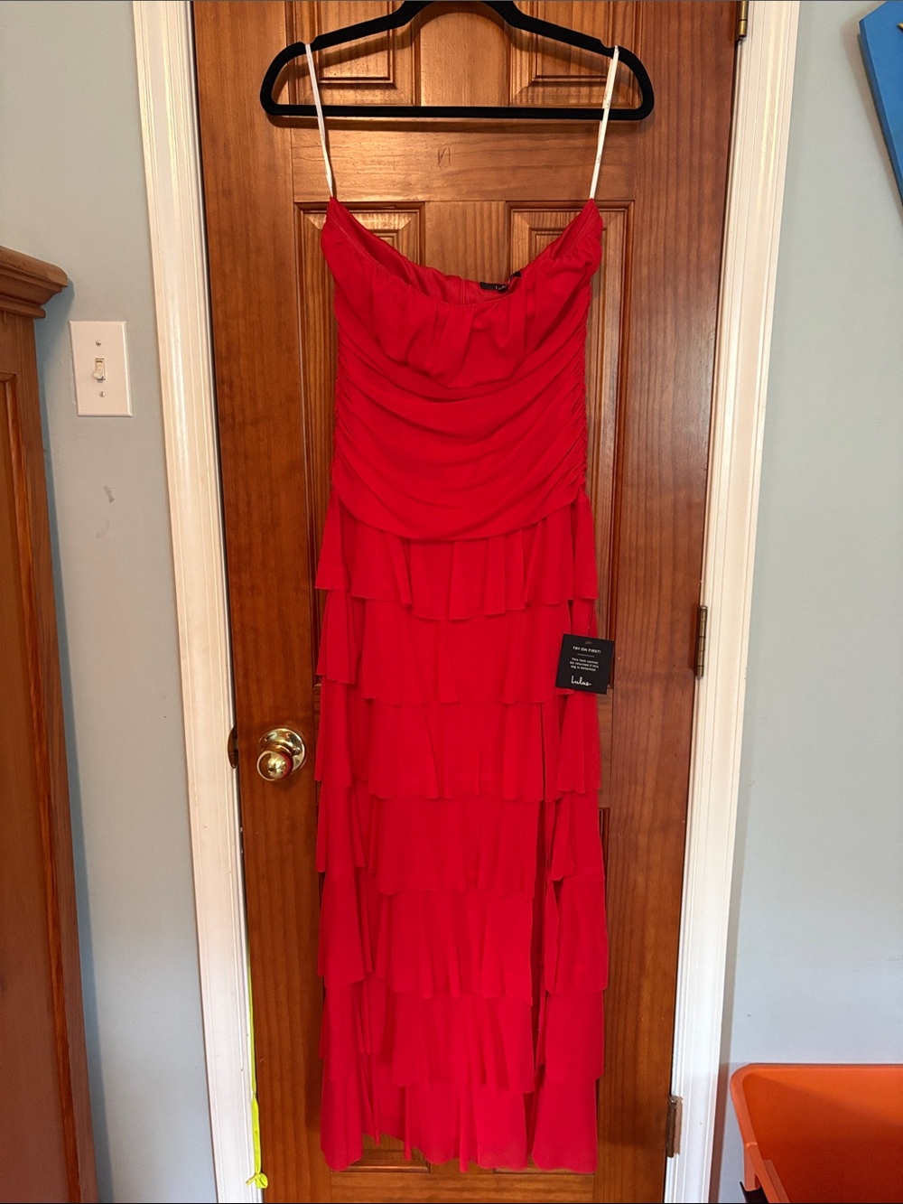 NWT Lulu red strapless ruffle dress